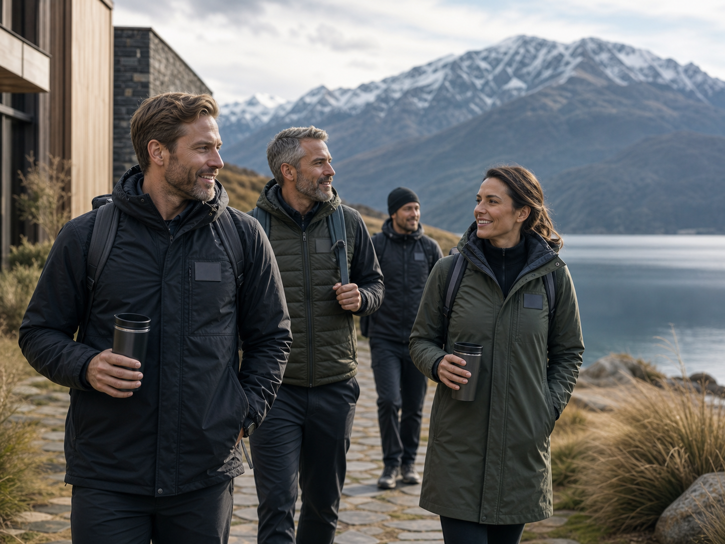 Líderes corporativos en entorno outdoor premium